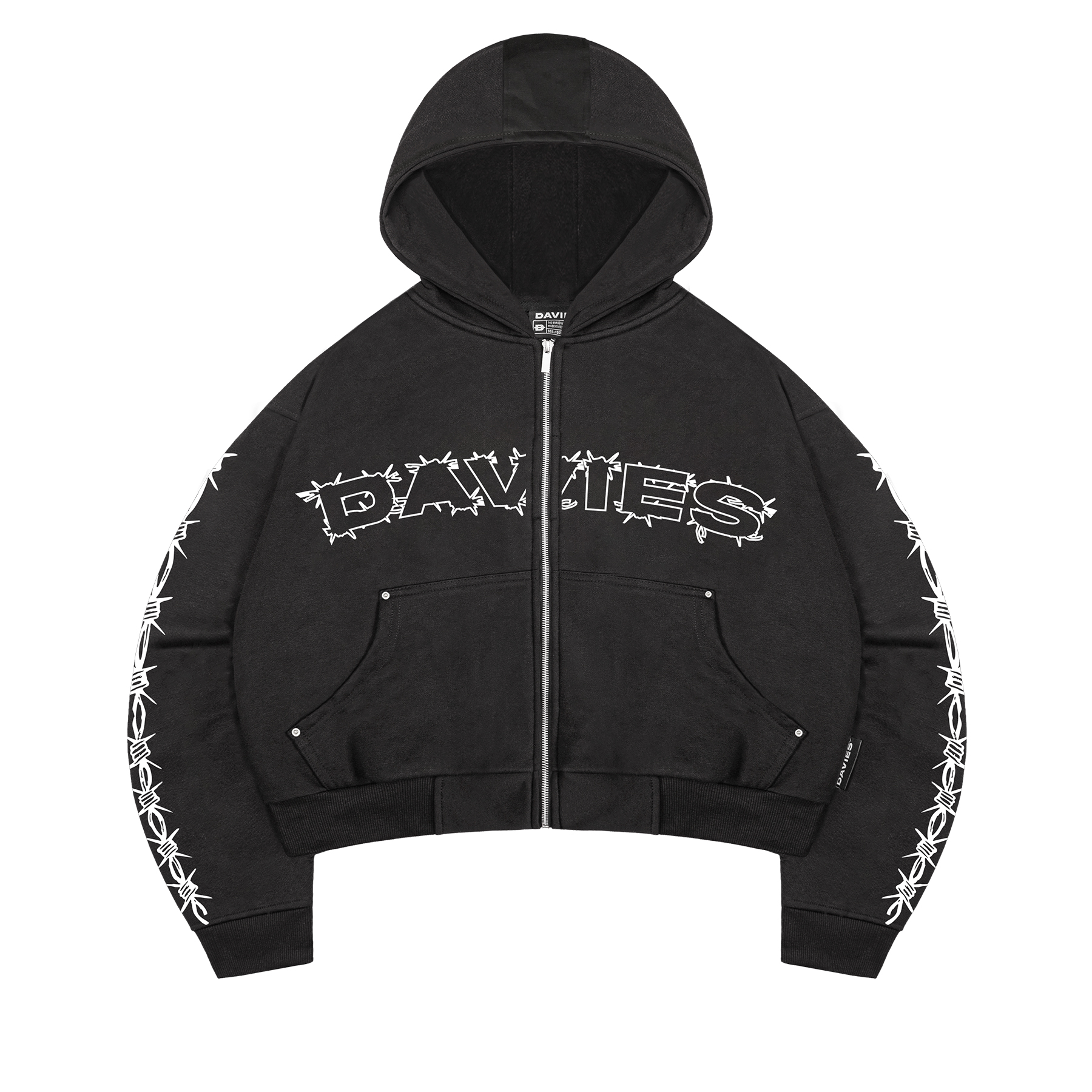 Áo khoác hoodie zip mũ to hiphop DAVIES hình in gai góc