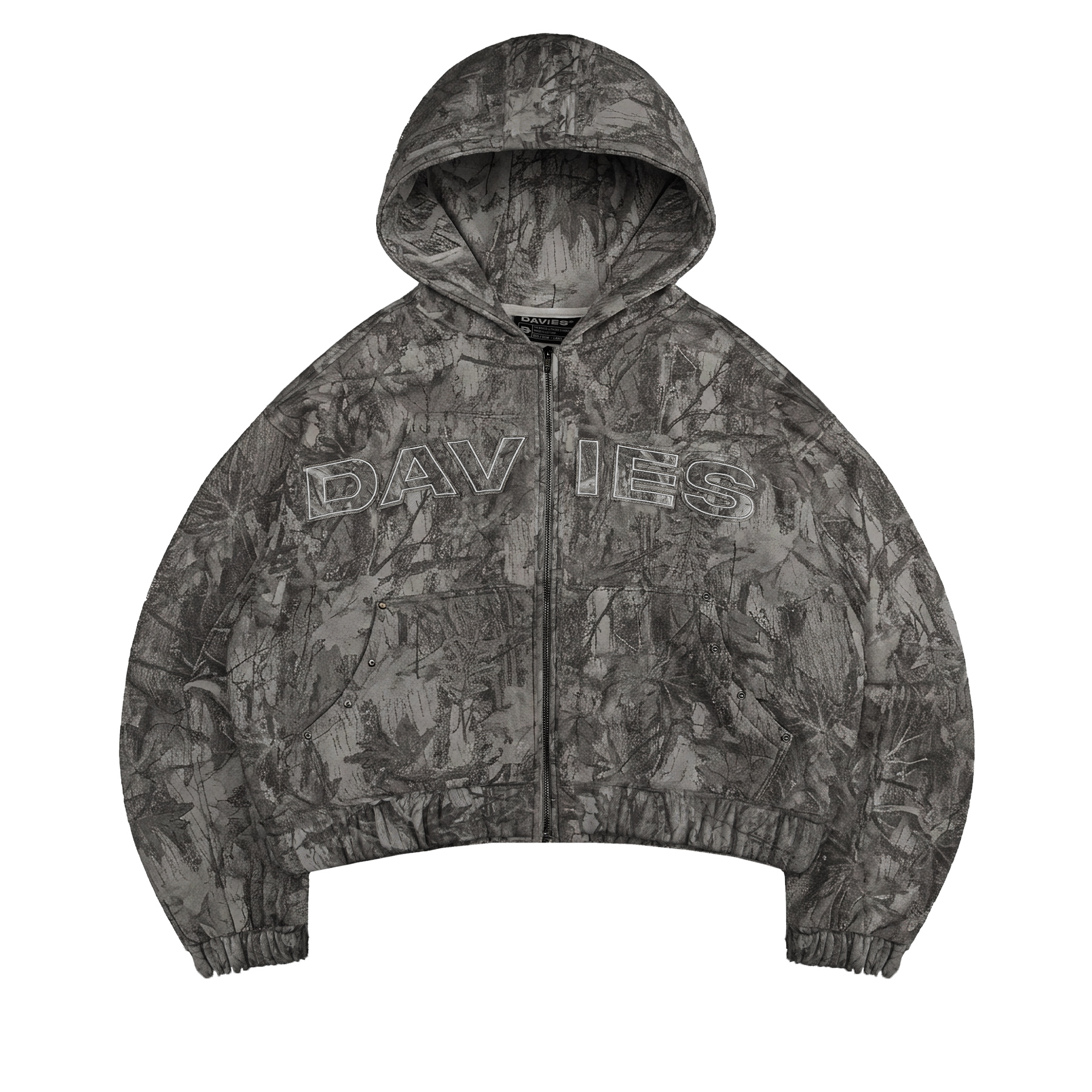 Áo khoác hoodie zip nỉ bông DAVIES nút bạc hoạ tiết lá rừng