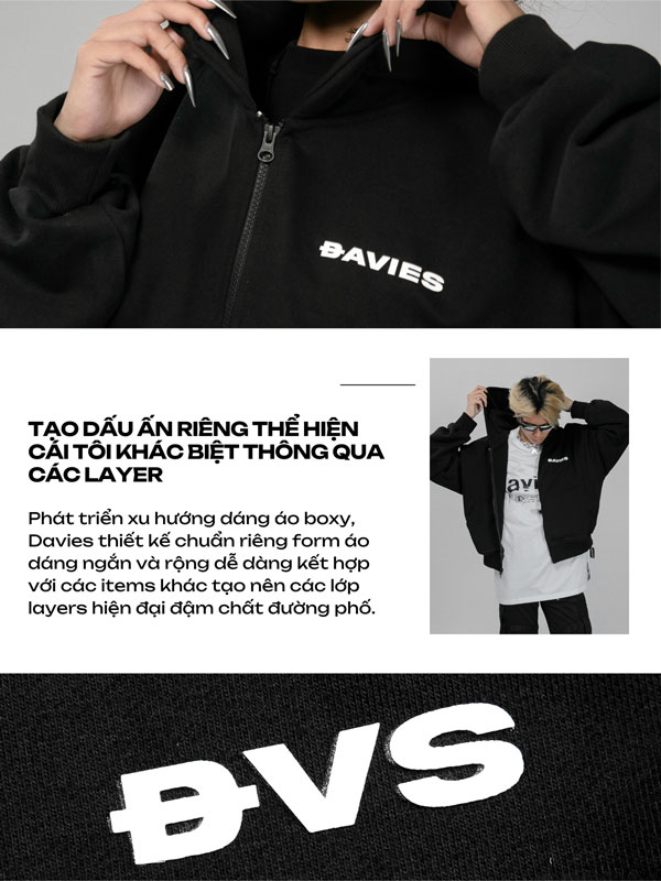 DSW Hoodie Zip Boxy Daviesism -Jacket