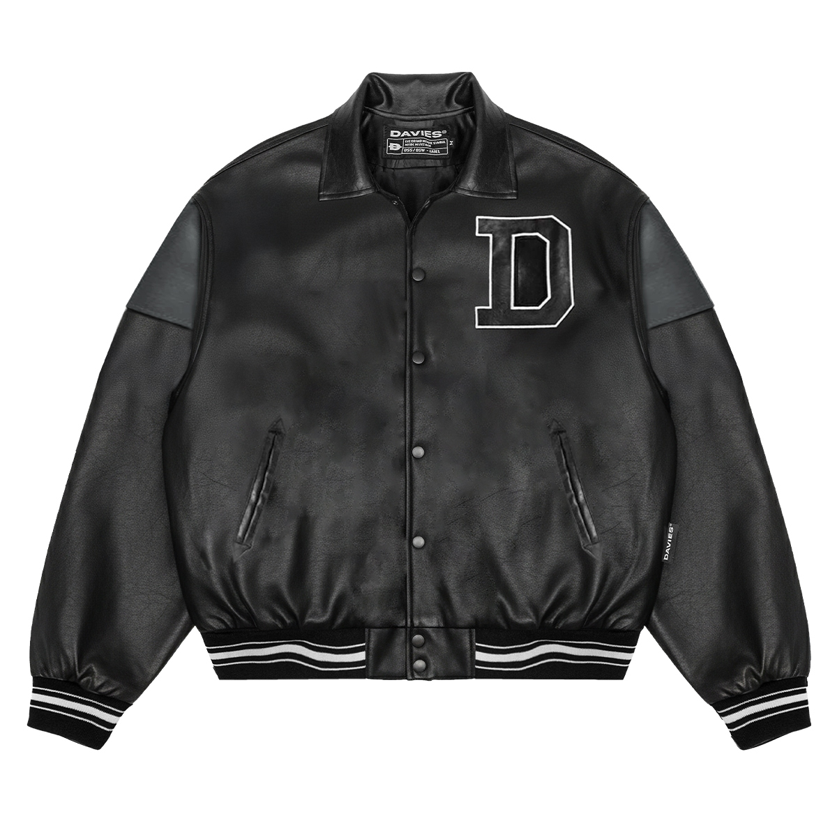áo khoác bóng chày nam da màu đen
