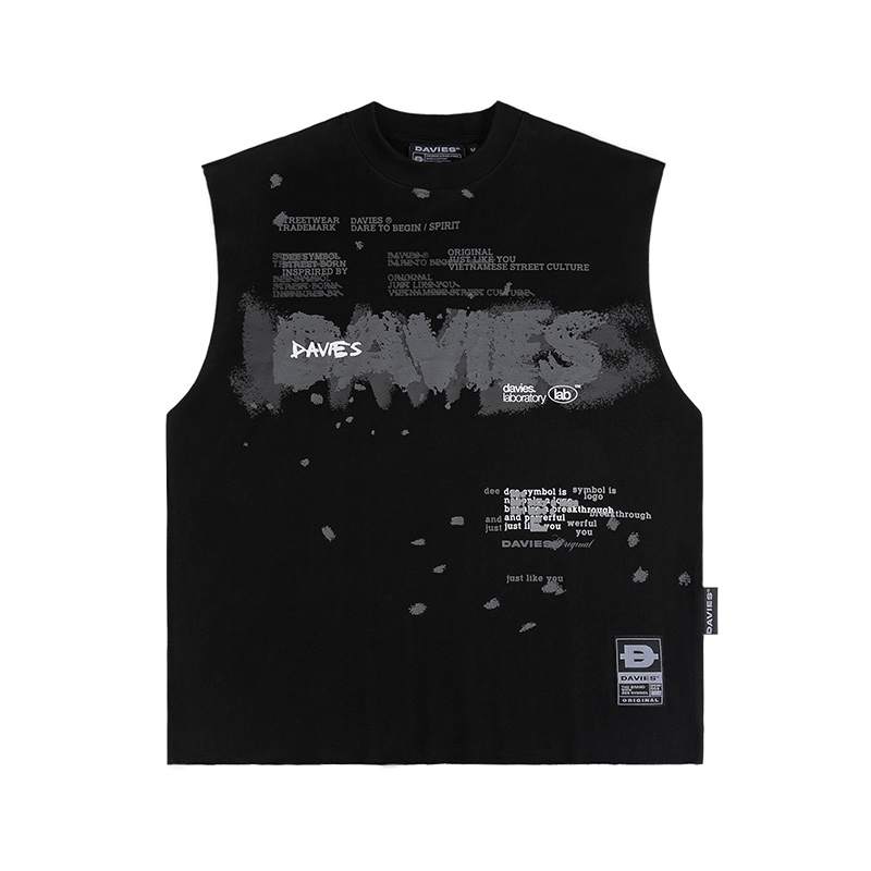 Áo tank top nữ nam màu đen in hình local brand Davies