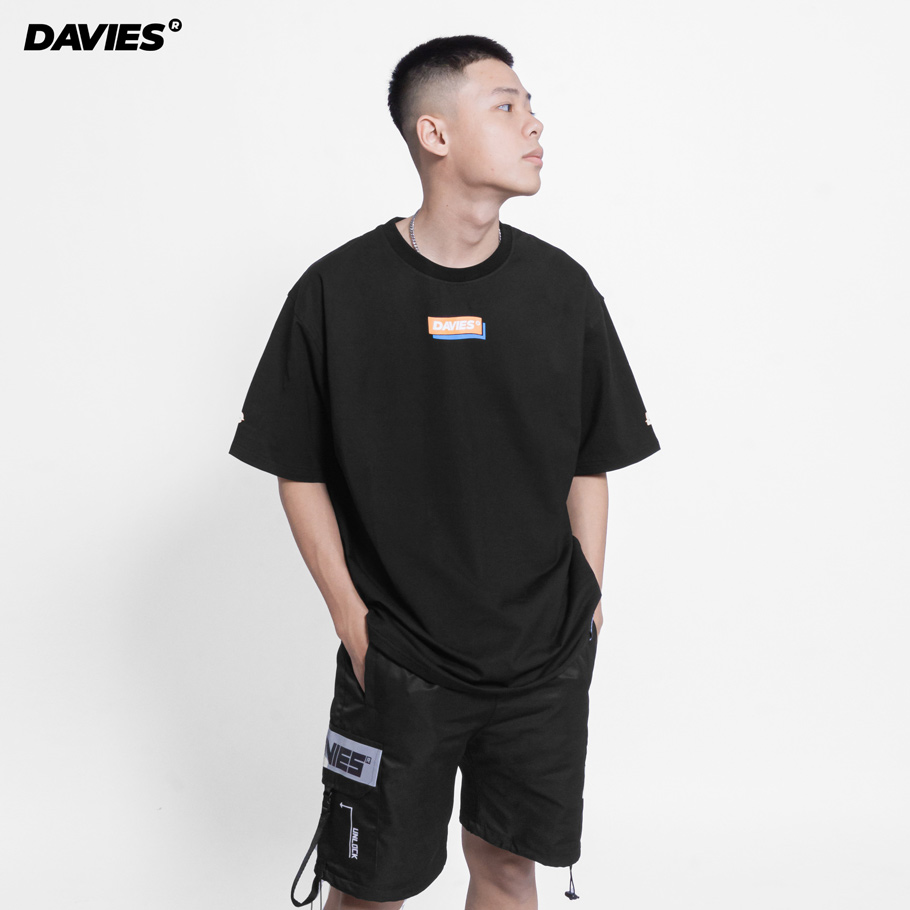 Áo thun nam form rộng tay lỡ đen Box logo local brand Davies ...