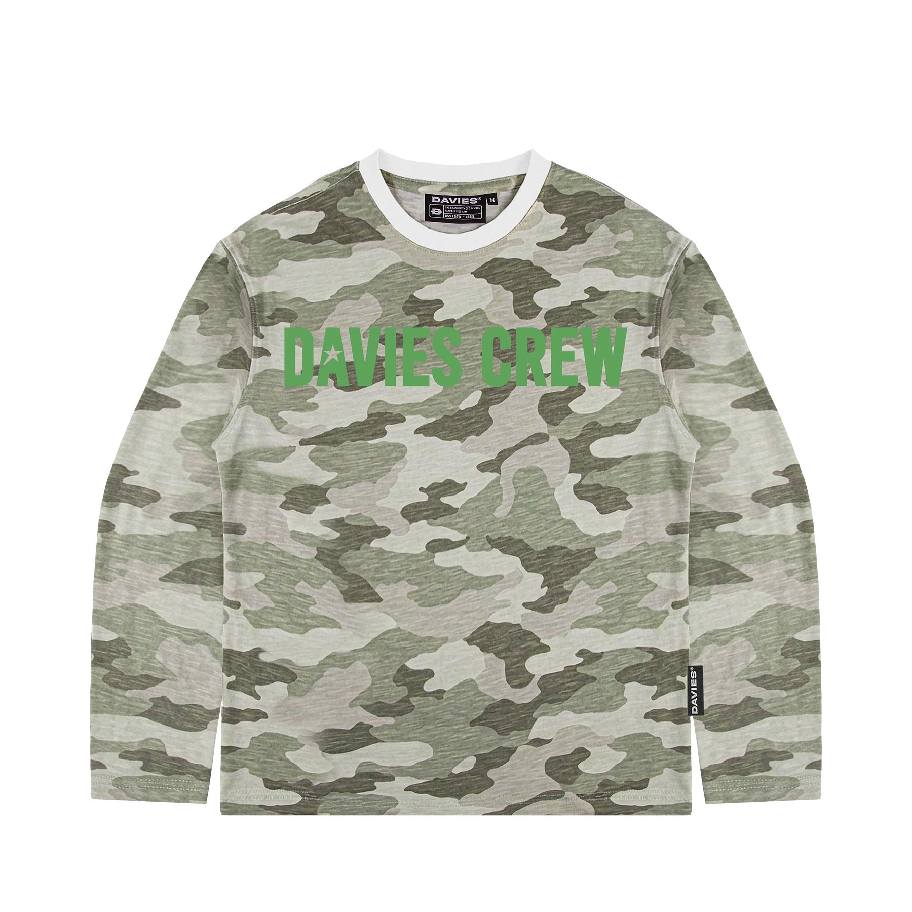 Áo phông cotton DAVIES hoạ tiết camo Crew Slub Long Sleeve Tee