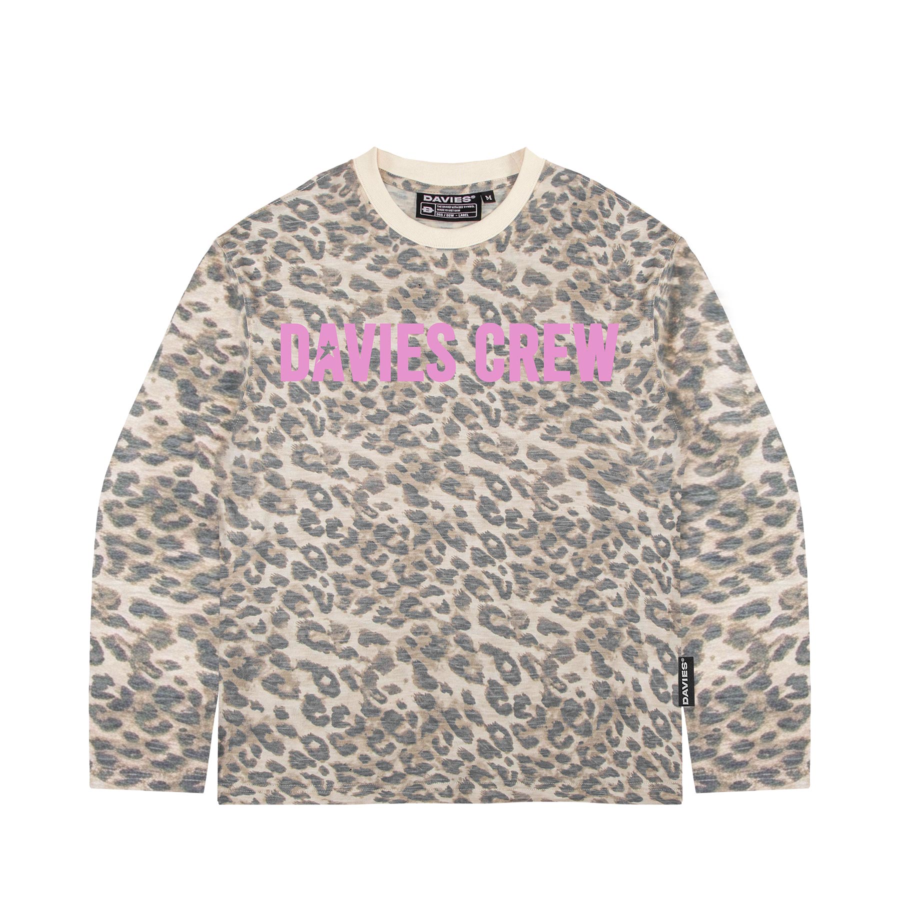 Áo phông cotton DAVIES hoạ tiết da beo Crew Slub Long Sleeve Tee