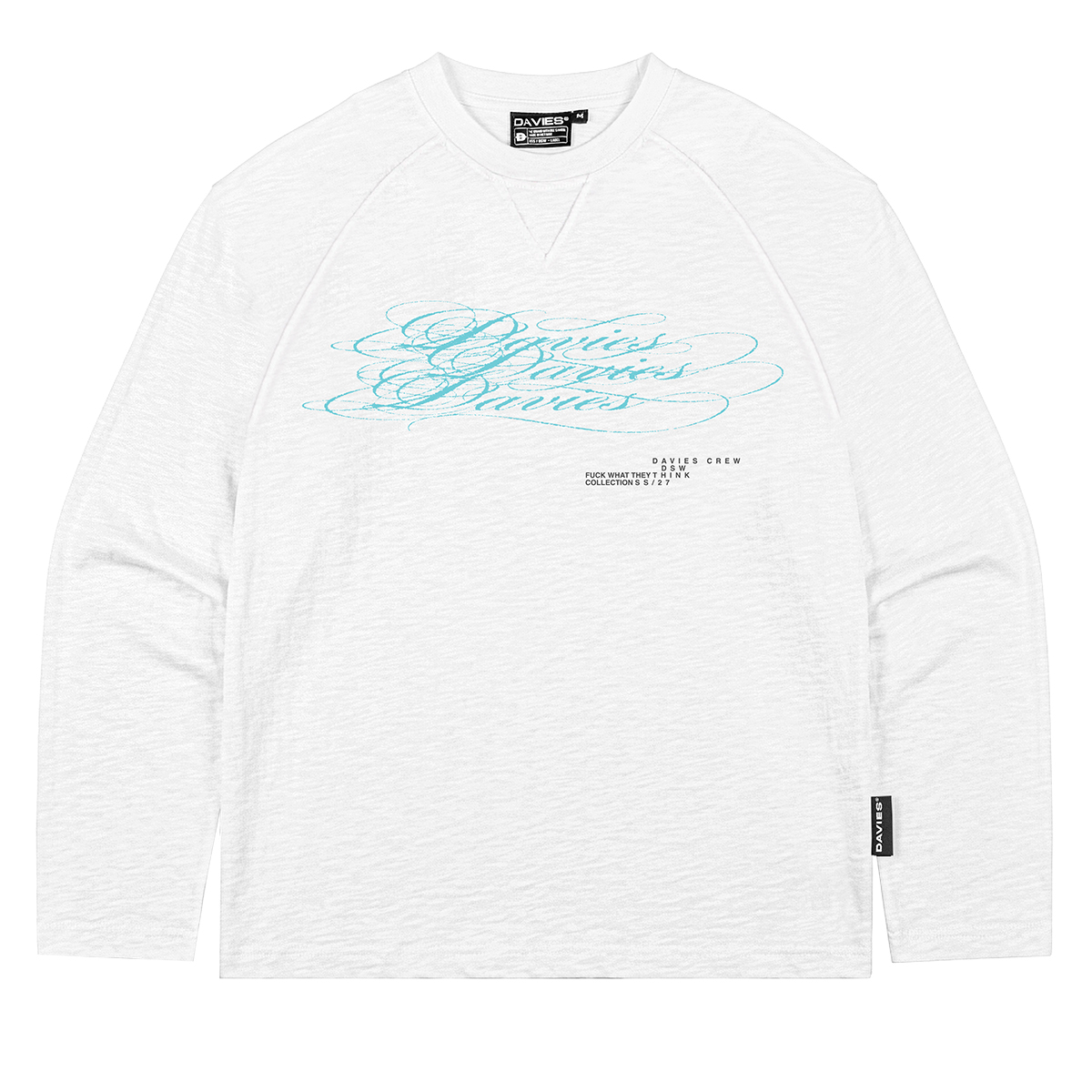 Áo thun trắng dài tay nam nữ DAVIEScổ tròn Slub Raglan Long Sleeve Tee