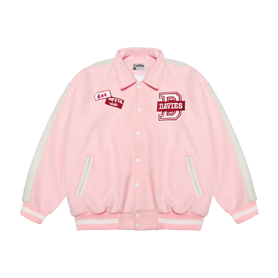 áo varsity jacket local brand nữ màu hồng