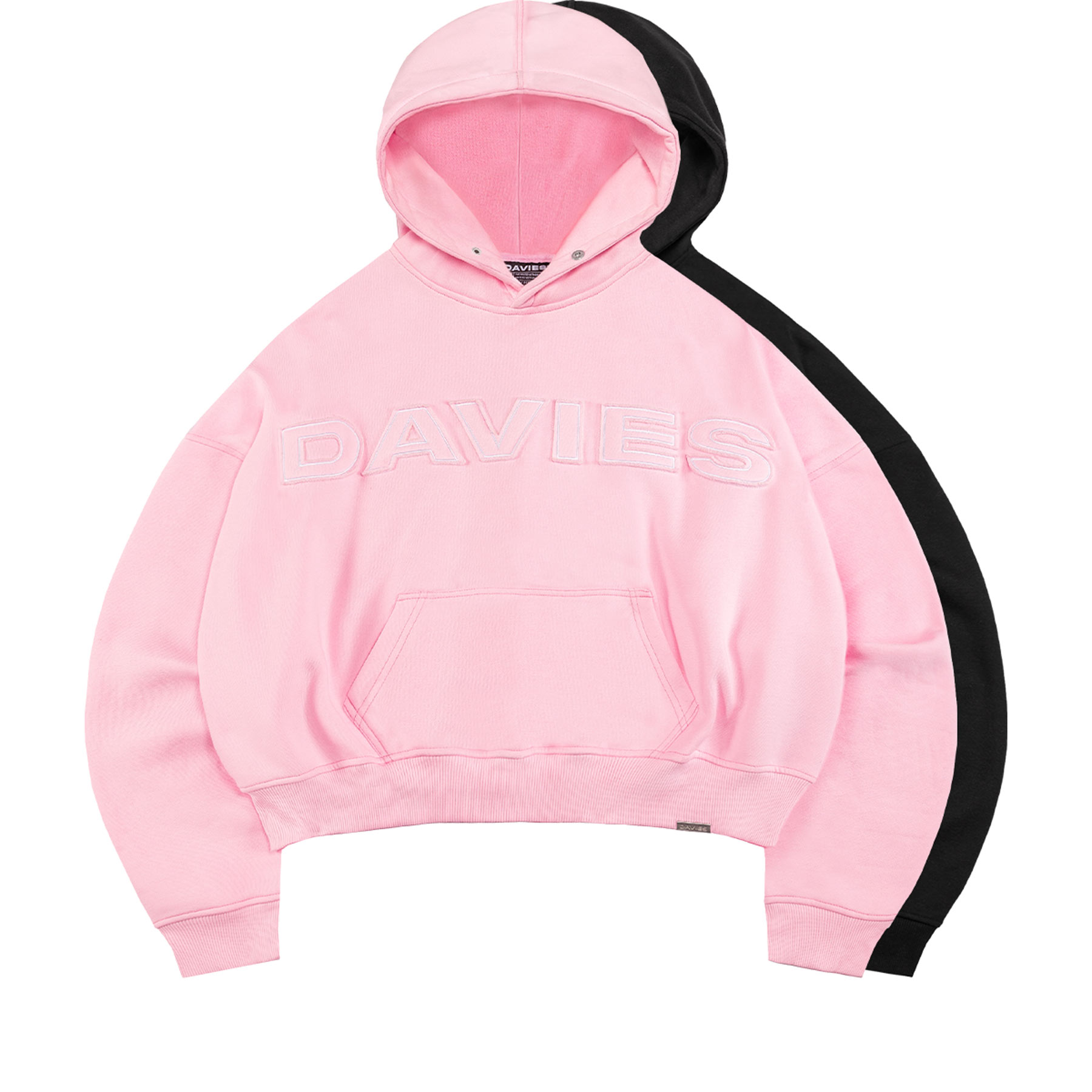 Áo hoodie form rộng mũ to có nút bấm chữ thêu chất nỉ bo chun màu hồng, đen