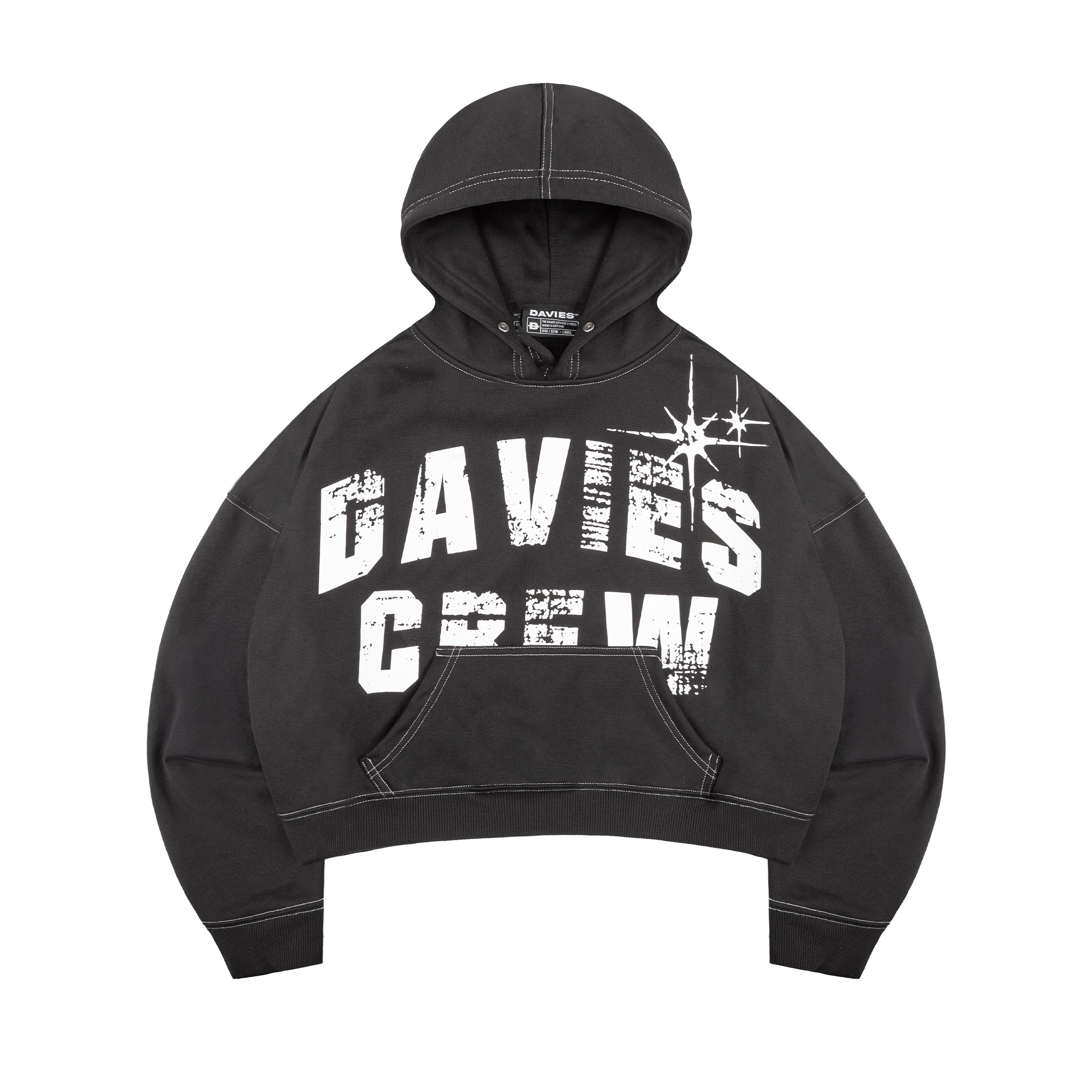 Hoodie nam nữ mũ to DAVIES hình in lụa phối chỉ nổi