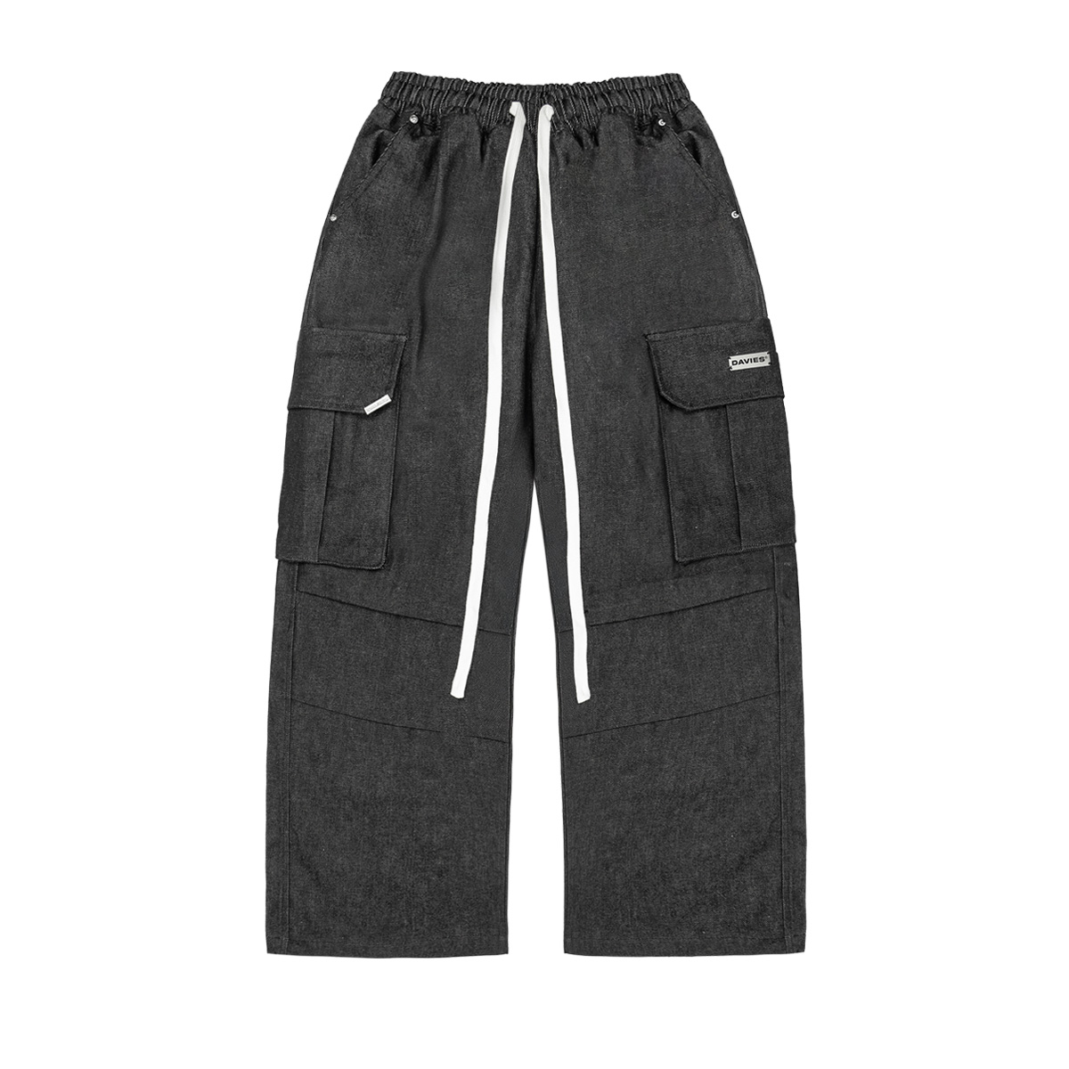Quần jean local brand Denim cargo pants DAVIES lưng chun rút dây form rộng, logo inox và chữ thêu túi sau