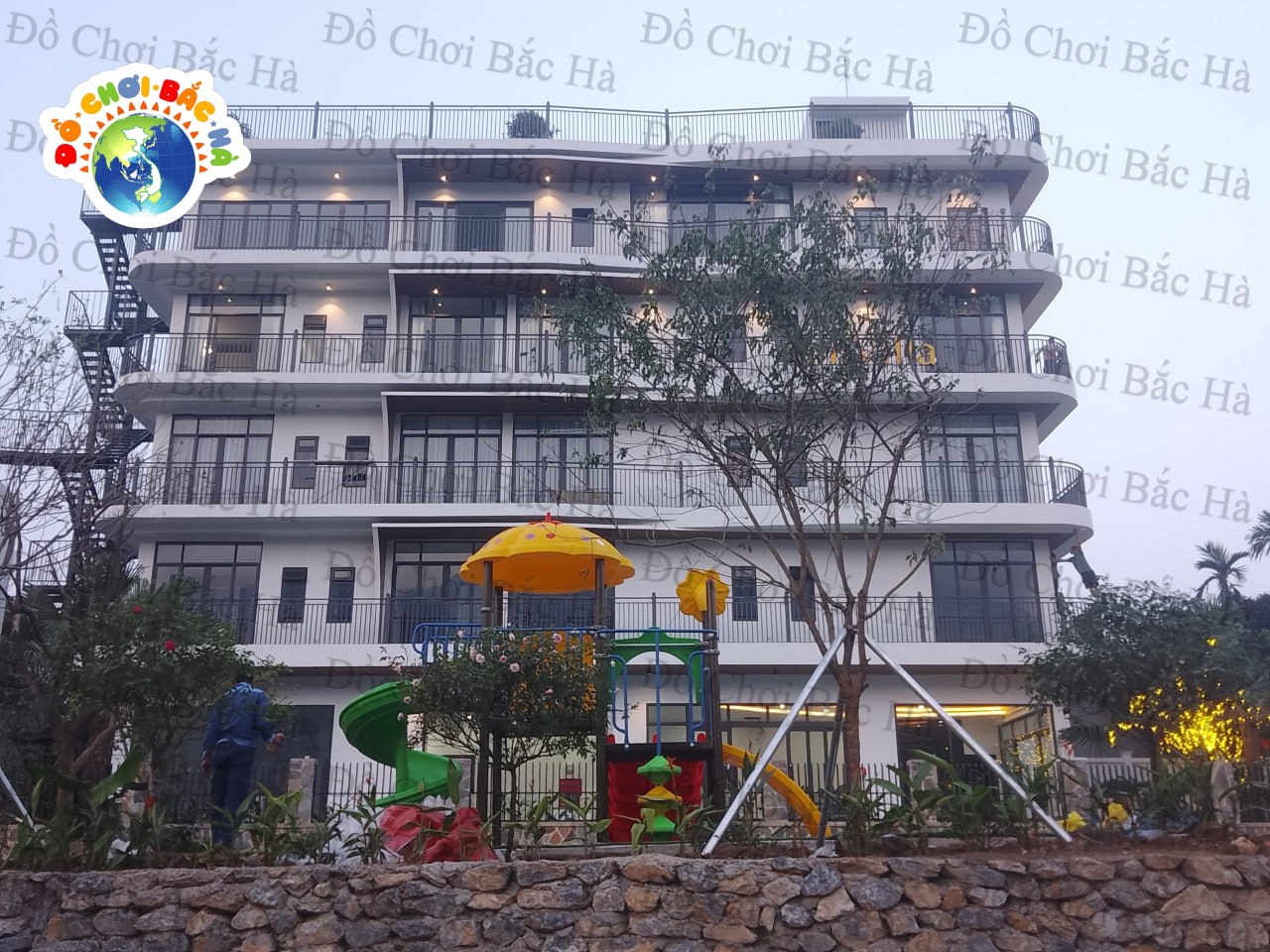 Tư vấn, lắp đặt nhà 2 khối liên hoàn cầu trượt a141 tại Amivilla