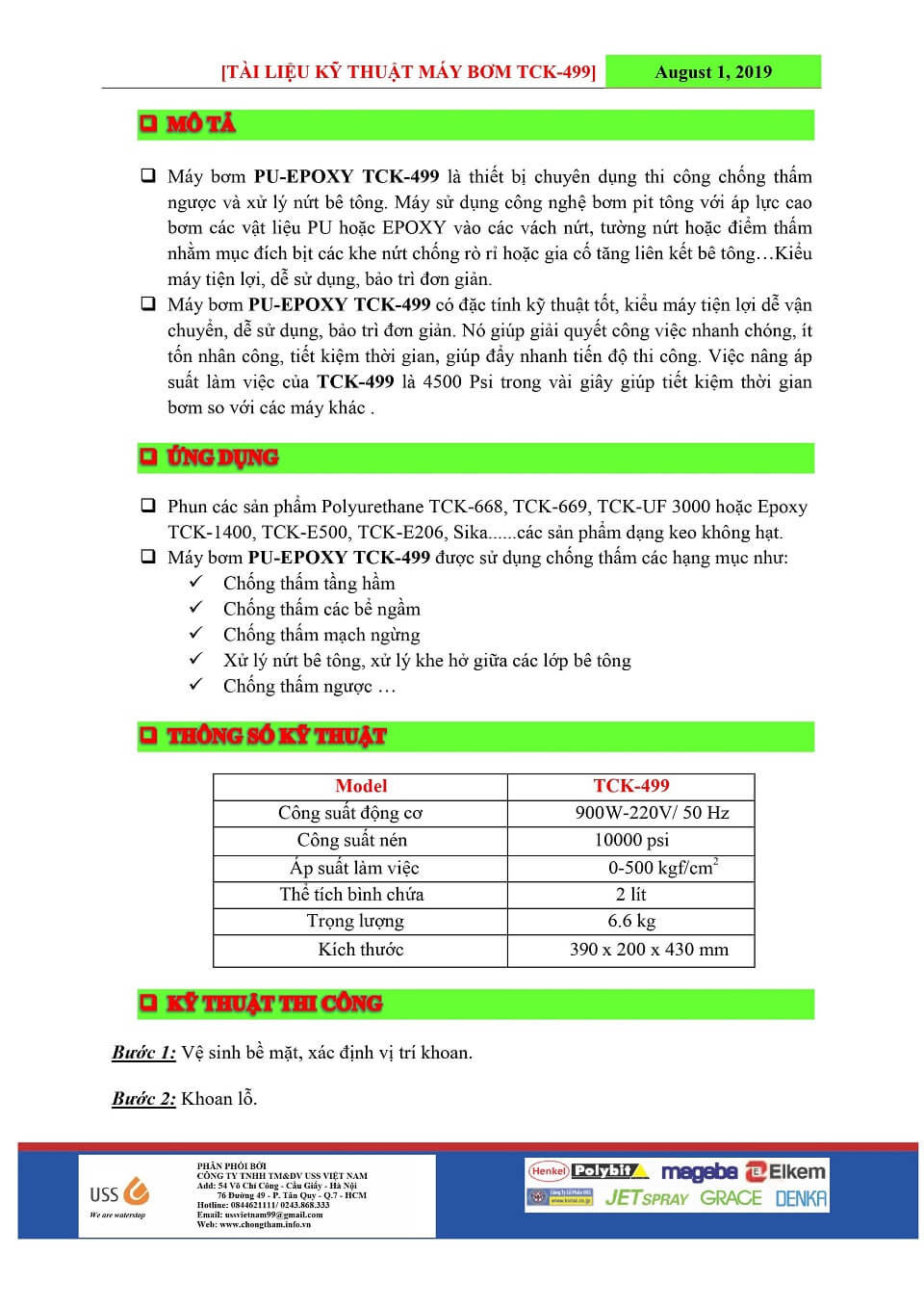 Thông số TCK 499: Máy bơm keo giá rẻ