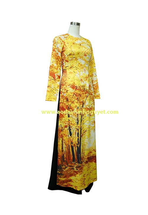 áo dài thiết kế, áo dài in 3d, áo dài mùa thu vàng