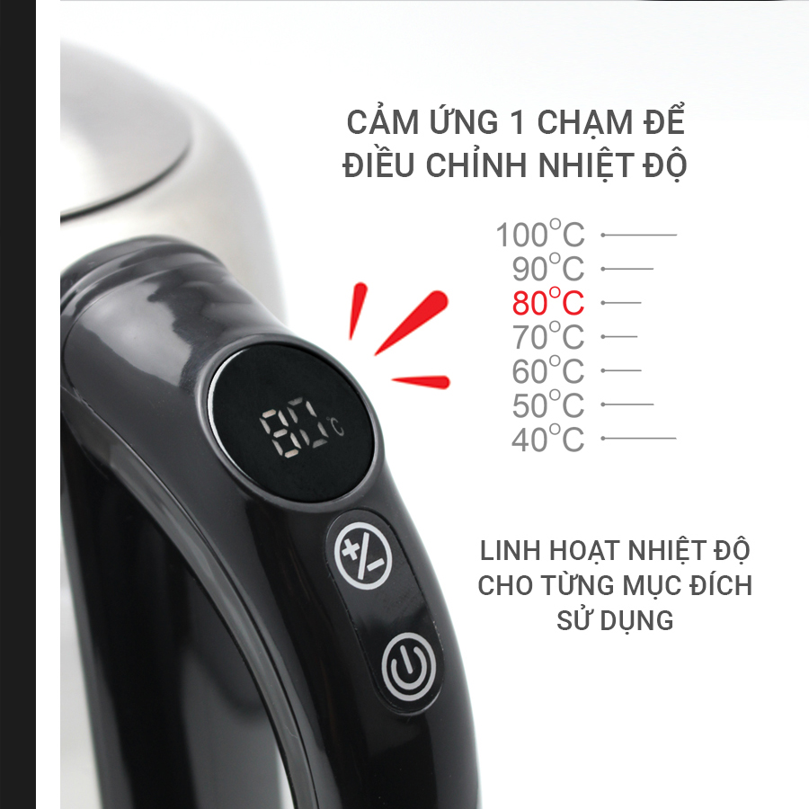 Ấm đun nước siêu tốc thủy tinh điều chỉnh nhiệt độ Kalpen KK88