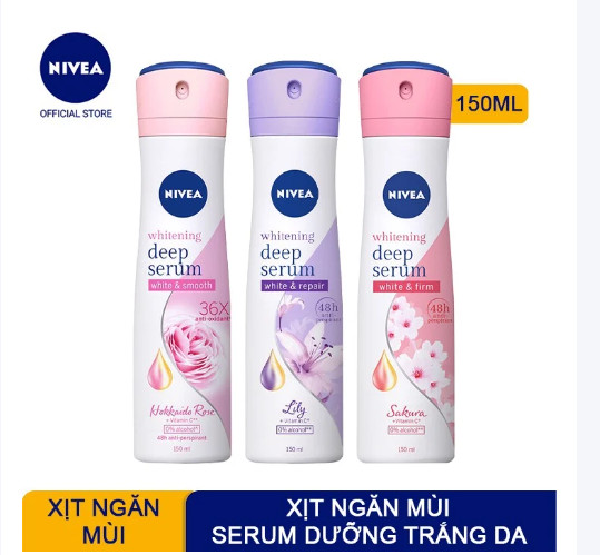 Xịt Ngăn Mùi Serum Dưỡng Trắng Da Nivea Whitening Deep Serum 48H Anti-Perspirant 150ml