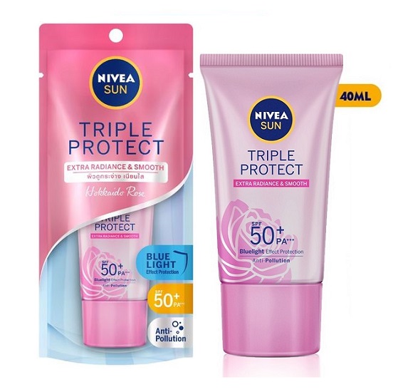 Kem Chống Nắng Nivea Dưỡng Sáng Mịn Hoa Hồng Hokkaido 40ml Triple Protect Extra Radiance & Smooth SPF50+ PA+++