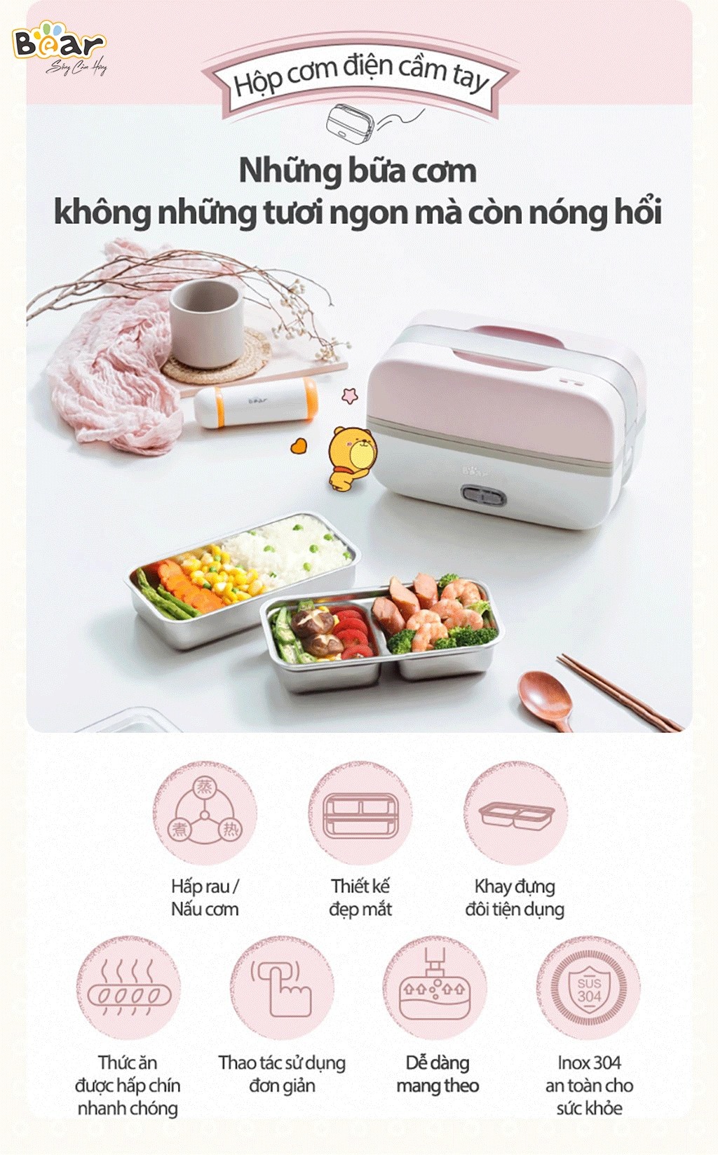 Hộp cơm điện tự nấu Bear DFH-B10J2