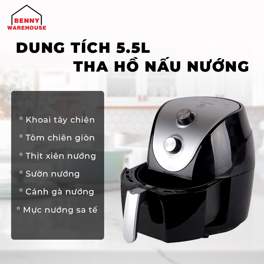 Nồi Chiên Không Dầu Cơ Benny BAF-70, Black, 7.0 Lít, 1800W