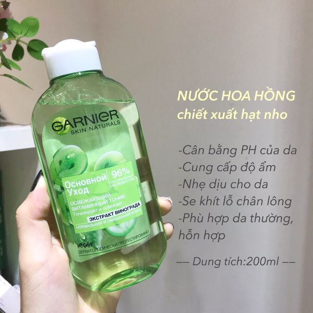 Nước hoa hồng Garnier Nga xanh lá 200ml (dành cho da thường và da hỗn hợp)