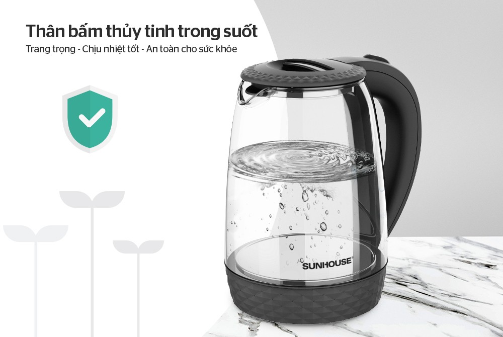 Ấm siêu tốc thuỷ tinh SUNHOUSE SHD1215B