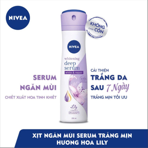 Xịt Ngăn Mùi Serum Dưỡng Trắng Da Nivea Whitening Deep Serum 48H Anti-Perspirant 150ml