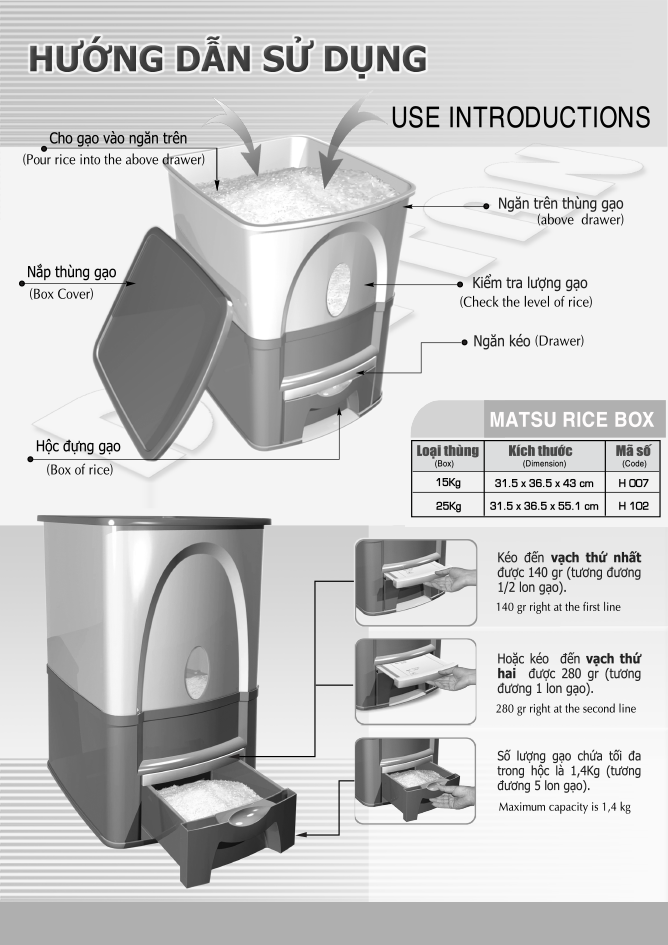 Thùng đựng gạo Matsu 25kg