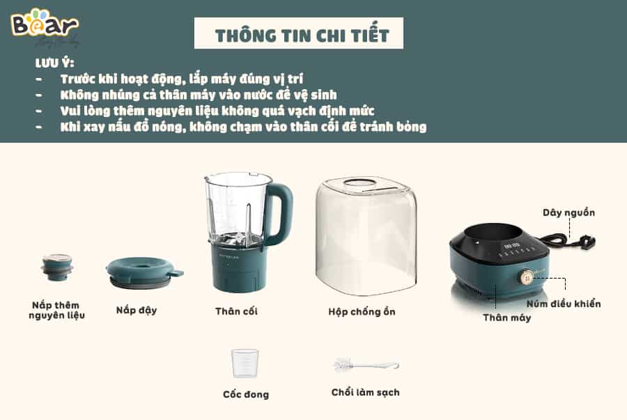 Máy xay nấu đa năng cách âm Bear PBJ-B06W1