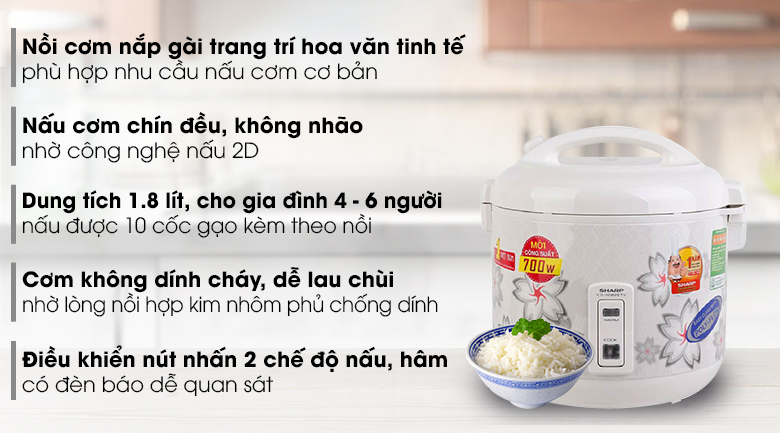 Nồi cơm điện Sharp 1.8L KS-N182ETV