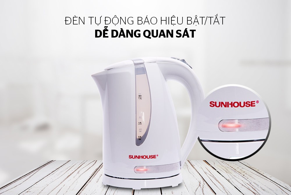 Ấm siêu tốc nhựa SUNHOUSE SHD1300 TRẮNG