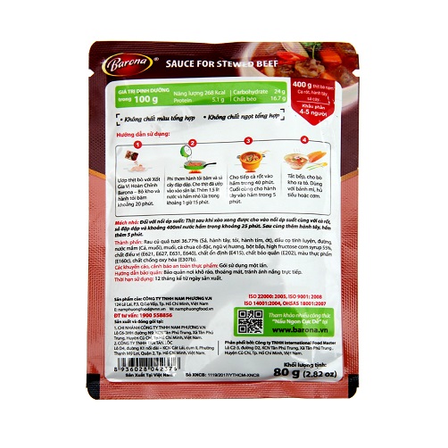 Barona GVHC- Bò kho 80g (gói)