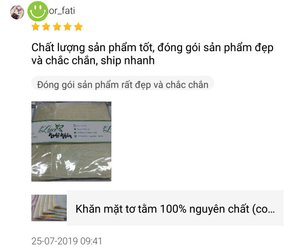 Phản hồi của khách hàng rất ưng ý về chất lượng khăn mặt lụa tơ tằm tại Lụa Nghệ Nhân