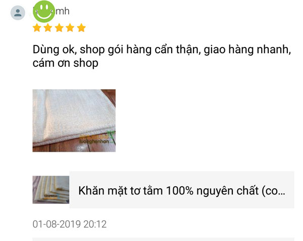 Phản hồi của khách hàng rất ưng ý về chất lượng khăn mặt lụa tơ tằm tại Lụa Nghệ Nhân