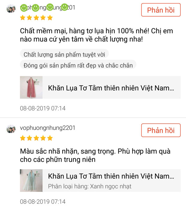 Phản hồi của khách hàng rất ưng ý về chất lượng khăn quàng lụa tơ tằm tại Lụa Nghệ Nhân