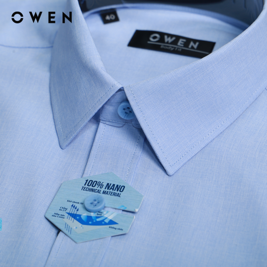 Áo Sơ Mi Nam Tay Ngắn Owen AB230026NT màu Xanh trơn Dáng Body Fit Tà Bằng Có Túi Vải nano OwenShop Áo Sơ Mi Nam Tay Ngắn Owen Ab230026Nt Màu Xanh Trơn Dáng Body Fit Tà Bằng Có Túi Vải Nano Owenshop