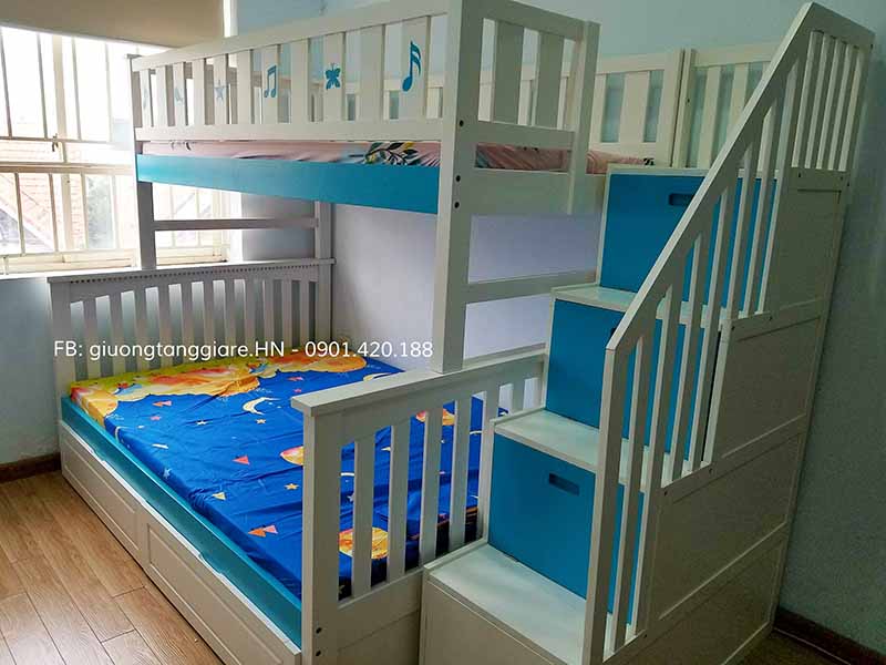 happy House bán Giường tầng gỗ tự nhiên HH83 Xanh bền và đẹp