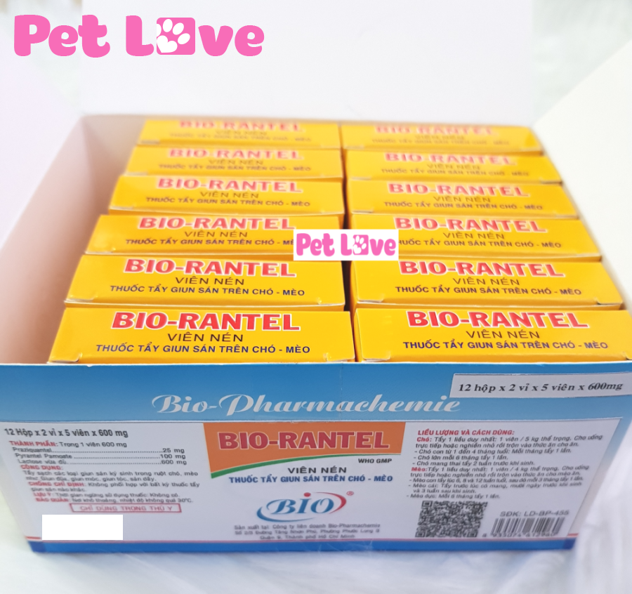 Bio Rantel Thuốc xổ giun sán chó mèo Bio Rantel 1 hộp x 120 viên | Pet Love
