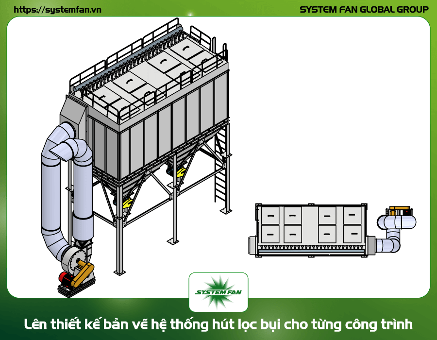 lên bản vẽ hệ thống 3D thiết kế bản vẽ hệ thống hút bụi trung tâm