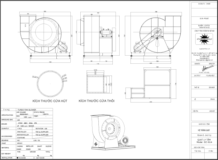 Mẫu bản vẽ quạt ly tâm Mẫu bản vẽ quạt ly tâm System Fan gián tiếp