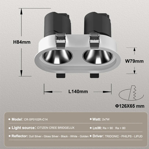 Đèn downlight đôi hình bầu dục 40W