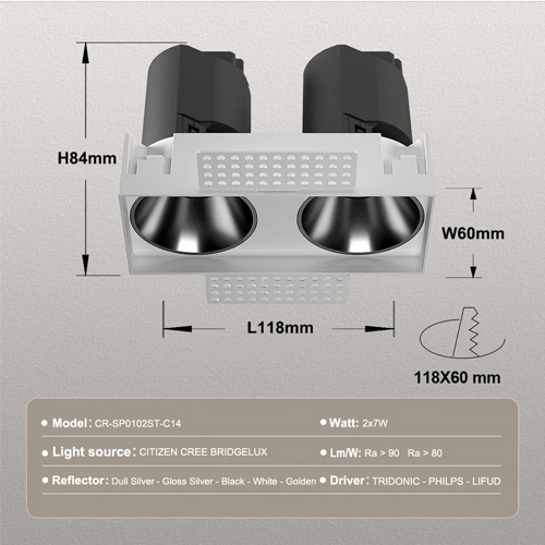 Đèn dowlight pha âm trần hai đầu không viền 40W