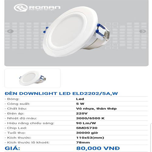 ĐÈN DOWNLIGHT LED ELD2202/5A,W