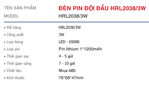 Đèn pin sạc đội đầu Roman HRL2038/3W - sáng liên tục 10 giờ