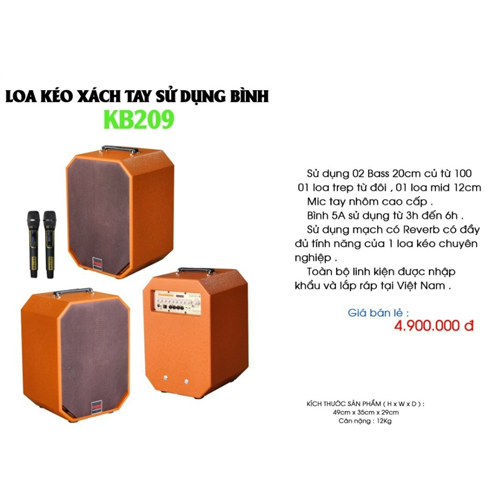 Loa kéo sách tay sử dụng bình KB209