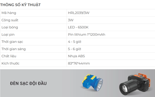 Đèn pin sạc đội đầu Roman HRL2039/3W - sáng liên tục 6 giờ