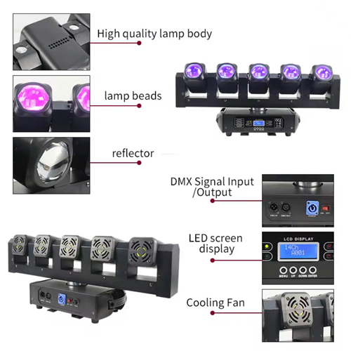 Đèn beam chiếu sáng di chuyển đầu siêu sáng năm mắt + đèn nháy LCC-MH384