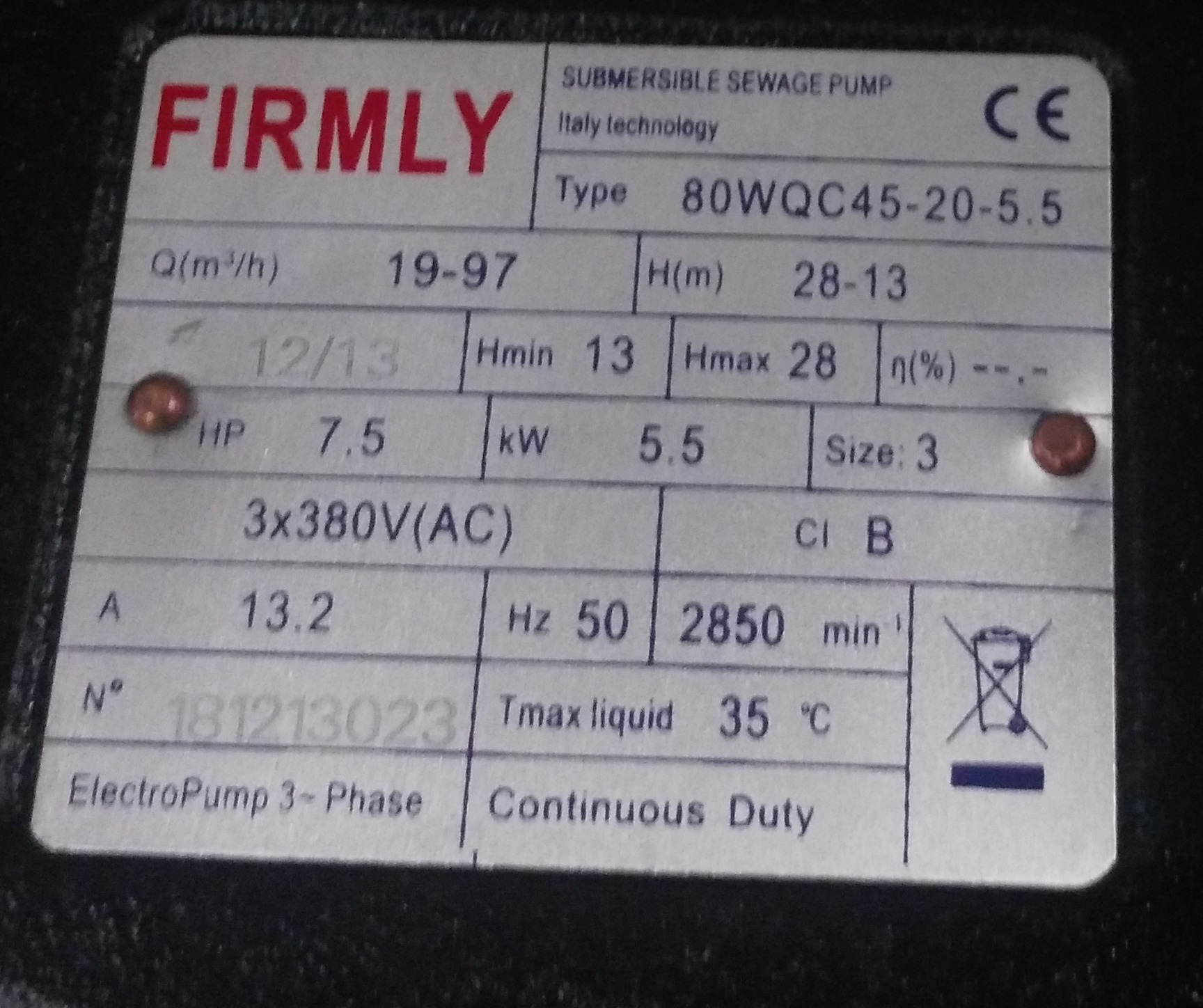 Bơm chìm nước thải FIRMLY 100WQC65-15-5.5