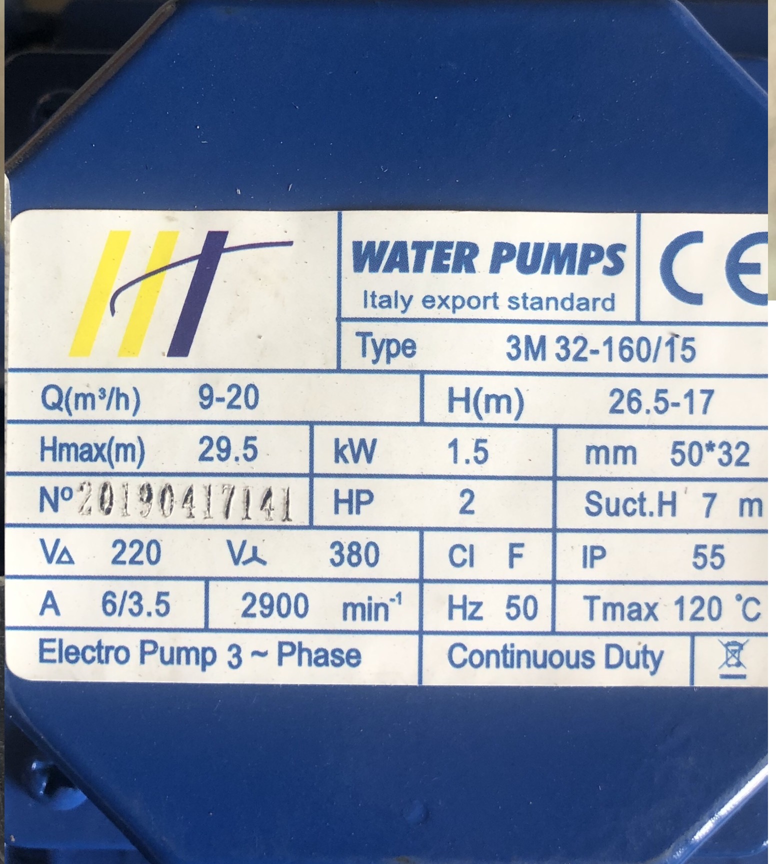 Máy bơm đầu Inox Hiệu HT 3M32-160/15