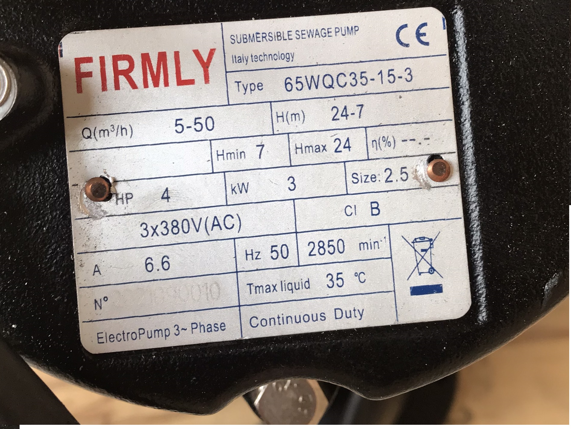 Bơm chìm nước thải FIRMLY 65WQC35-15-3