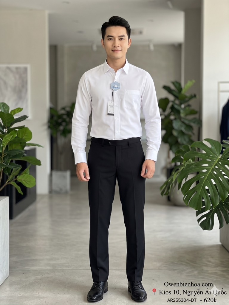 ÁO SƠ MI TRẮNG DÀI TAY NANOCAFE CÓ TÚI AR255304DT