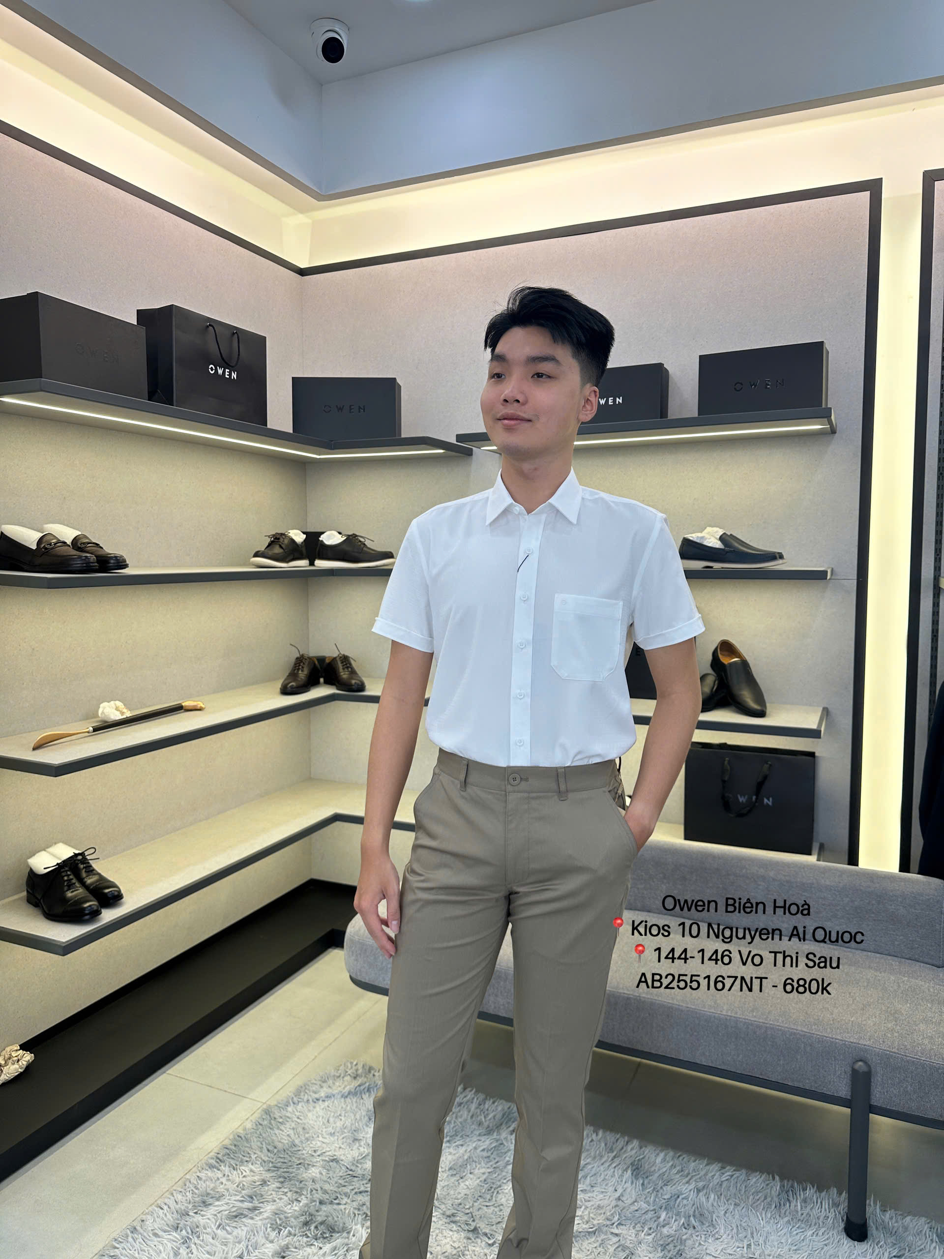 ÁO SƠ MI TRẮNG NGẮN TAY CARO AB255167NT