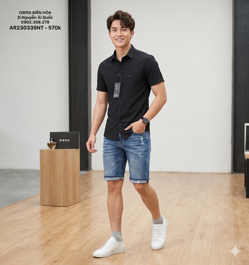 ÁO SƠ MI ĐEN NGẮN TAY NANO AR230339NT